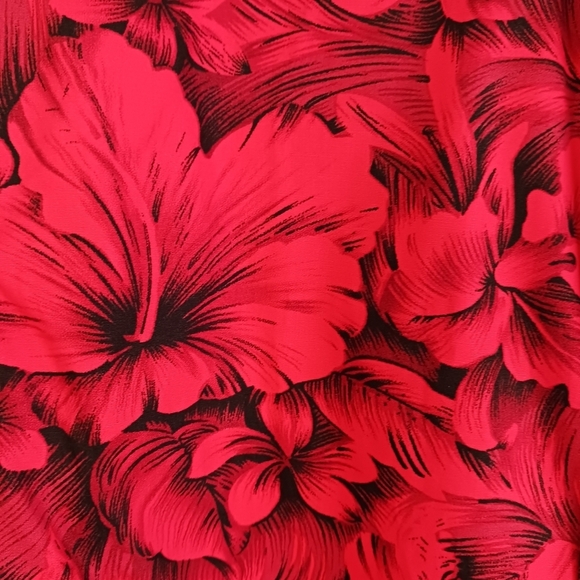 Size Large Ken LTD Mens Dress Shirt Red Floral, Cotton Tropical Fall - Picture 6 of 7